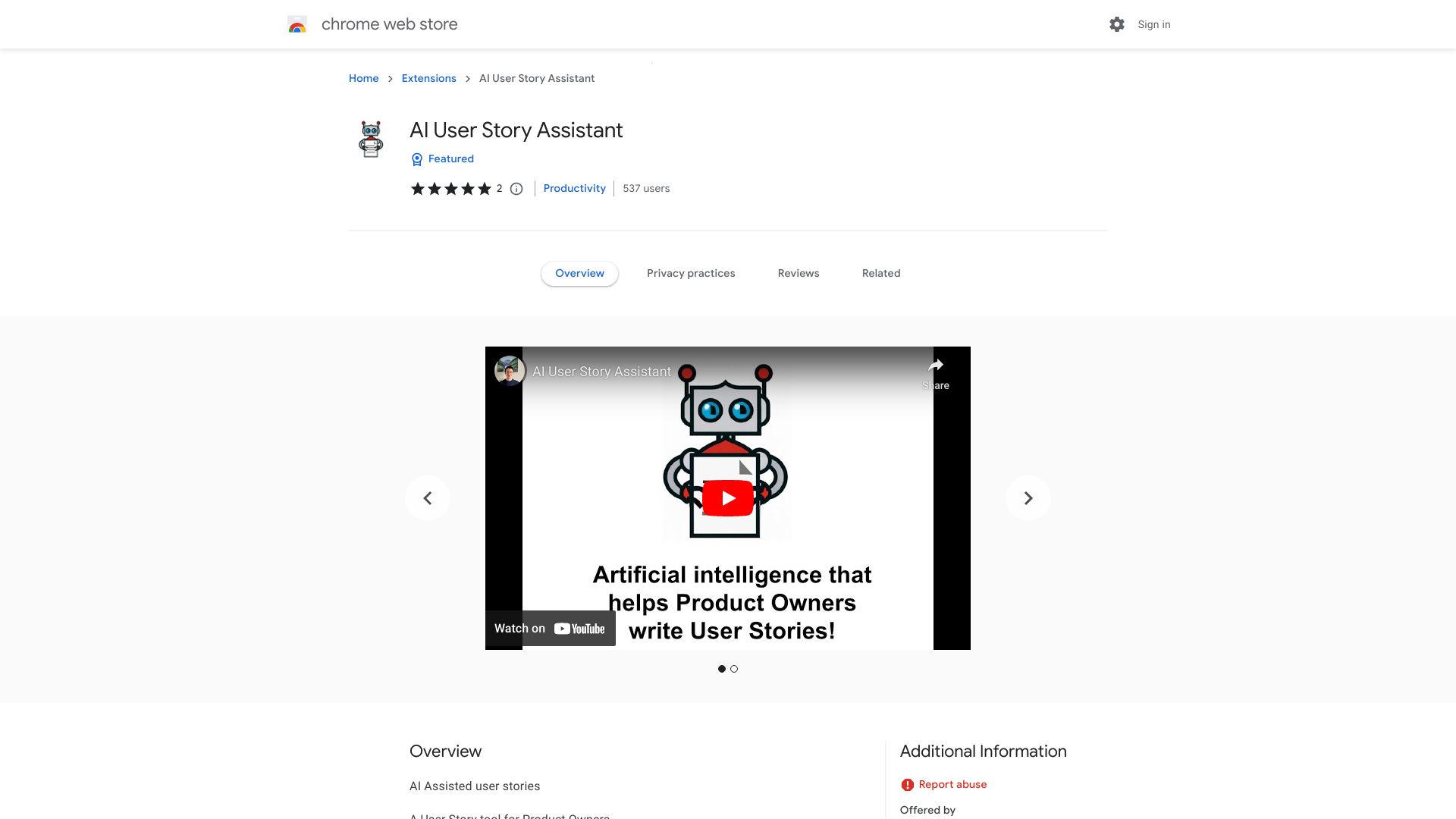 User Story AI ai chrome extension logo