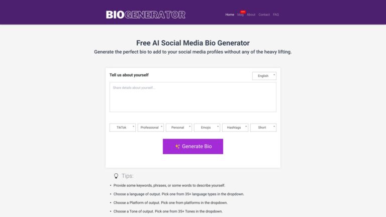 New Social Media Bio Generator AI Tool Review