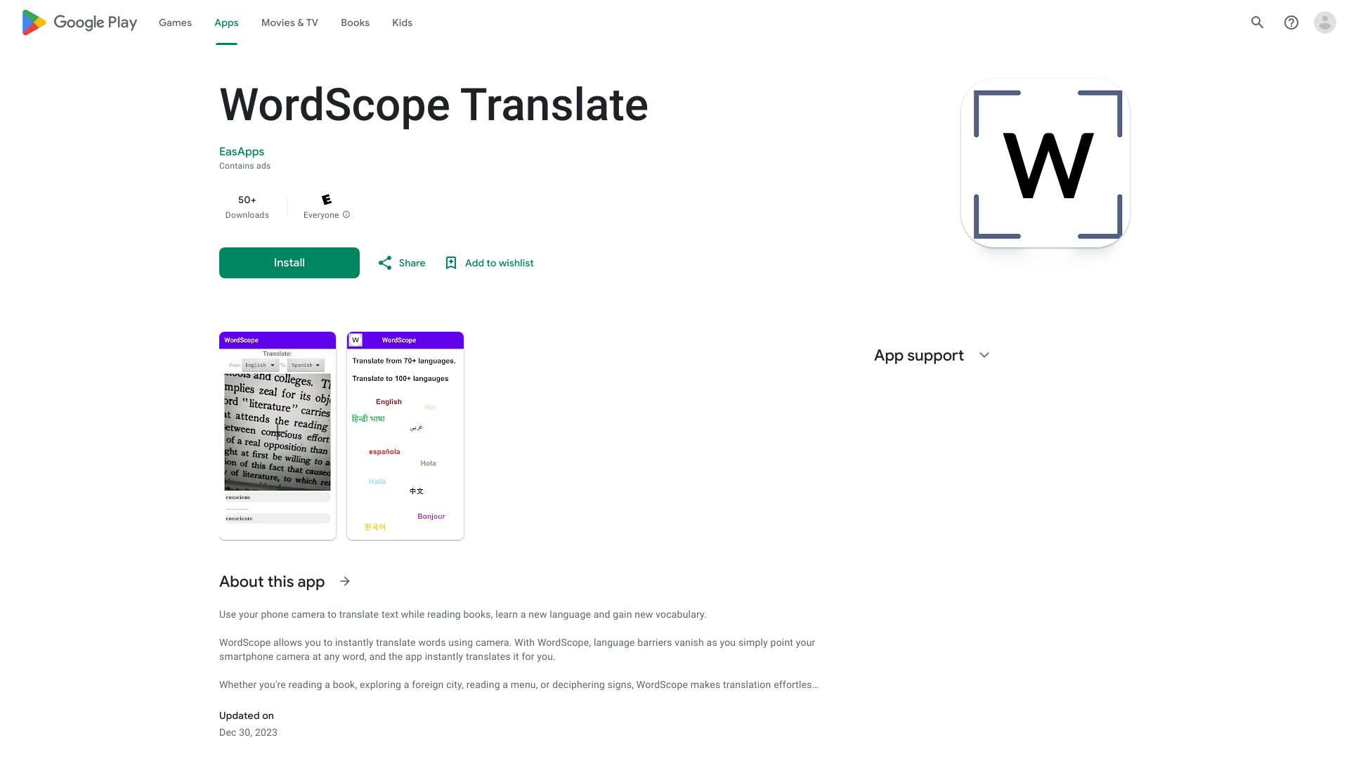 WordScope Translate logo