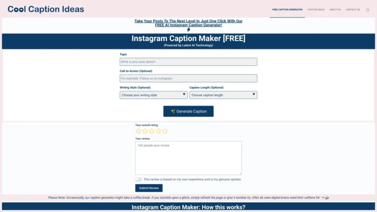 Free Cool Caption Ideas AI Tool Review