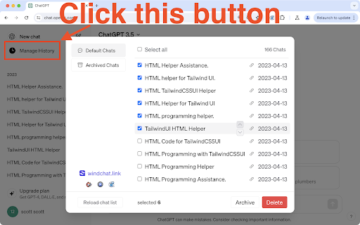 ChatGPT Batch Delete History Bulk ai chrome extension logo