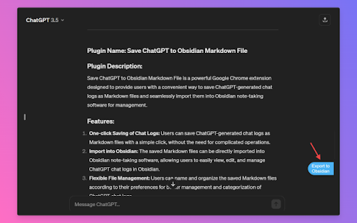 Save ChatGPT to Obsidian markdown file ai chrome extension logo
