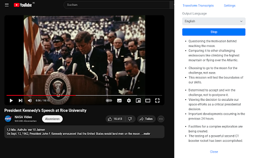 Live summarization into bullet points with one click. Translation in 30+ languages. Transcripts can be transformed with ChatGPT. ai chrome extension logo