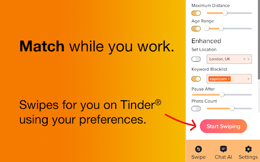 Auto Swiper for Tinder ai chrome extension