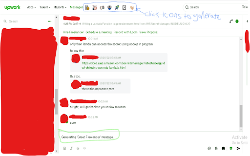 Saves time of conversing with freelancers with the help of Ai generated messages ai chrome extension logo