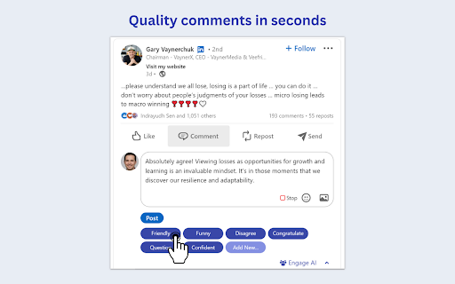 Use ChatGPT to write insightful LinkedIn ™ comments ai chrome extension logo