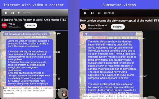 Interact with YouTube videos through AI ai chrome extension logo