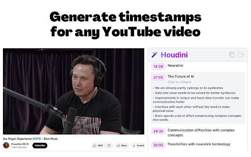 Generate timestamps and summaries for YouTube videos ai chrome extension logo