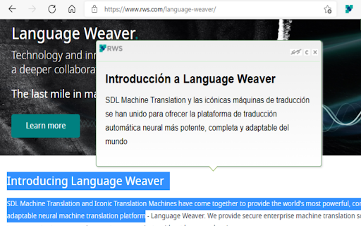 Language Weaver Instant Translation ai chrome extension logo