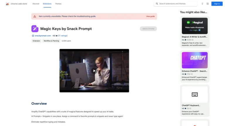 Top Magic Keys By Snack Prompt AI Chrome Extension AI Tool Review
