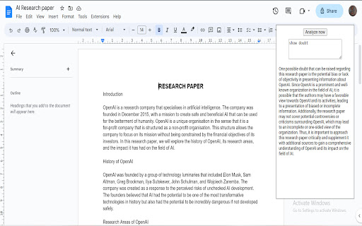 Google Documents Analyzer Extension ai chrome extension
