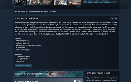 Steam Review Summarizer ai chrome extension