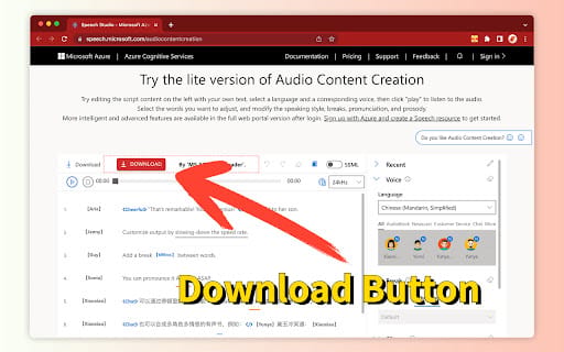 Microsoft Azure Audio Content Creation ai chrome extension