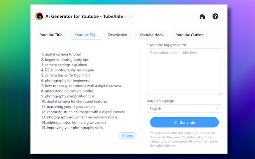Free AI Tags Generator for YouTube ai chrome extension logo