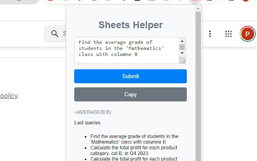Sheets Helper ai chrome extension logo