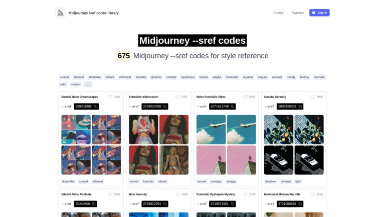 Trending Midjourney Sref Codes Library AI Tool Review