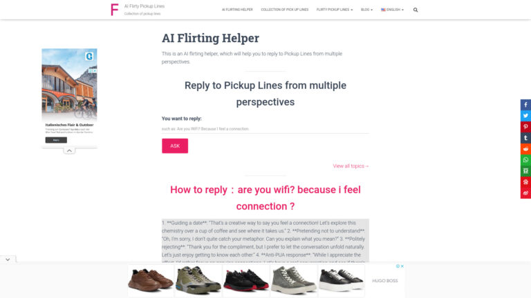 Smart Flirty Pickup Lines AI Tool Review