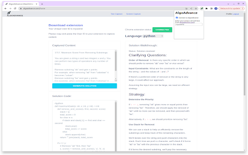 AlgoAdvance Coding Helper ai chrome extension logo