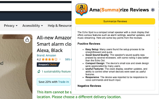 Amazon Review Summarizer Chrome Extension ai chrome extension