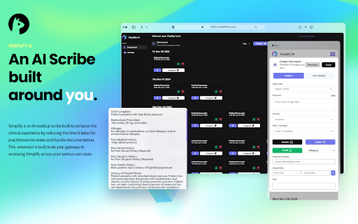 Simplify AI Medical Scribe Dashboard Extension ai chrome extension