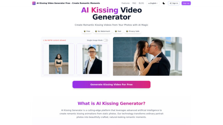 Powerful AI Kissing Video Generator AI Tool Review