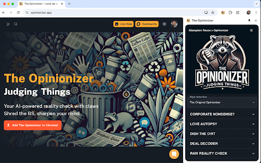 The Opinionizer ai chrome extension