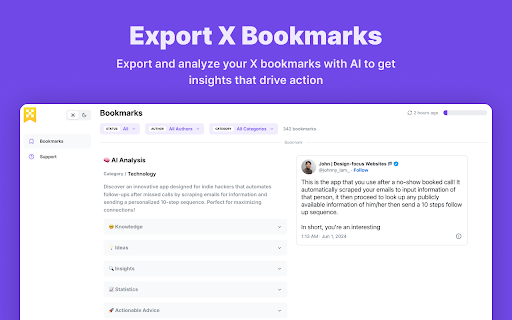 Export X Bookmarks ai chrome extension logo