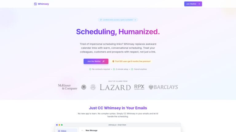 Free Whimsey Scheduler AI Tool Review