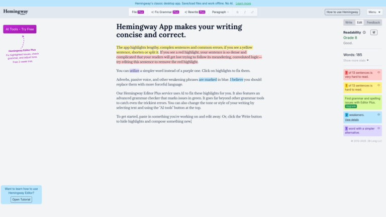 Smart Hemingway Editor AI Tool Review