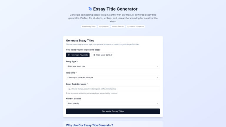 Free Essay Title Generator AI Tool Review