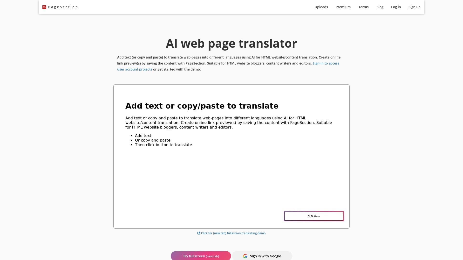 AI web page translator by pagesection.com
