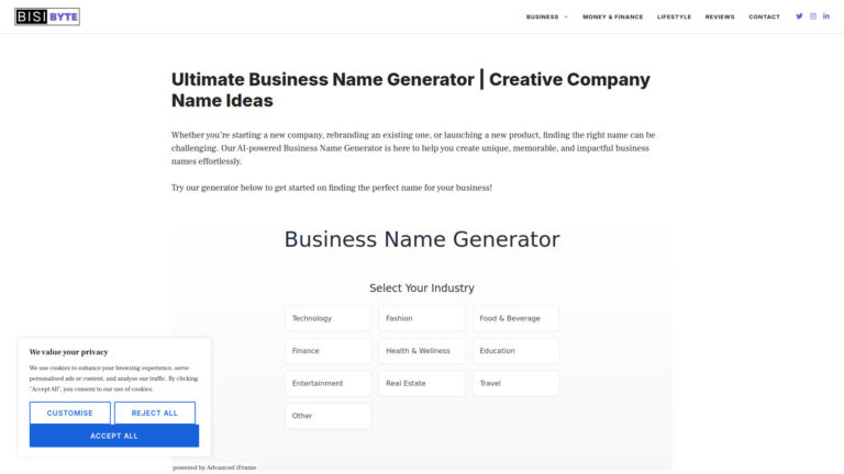 New Bisibyte Business Name Generator AI Tool Review