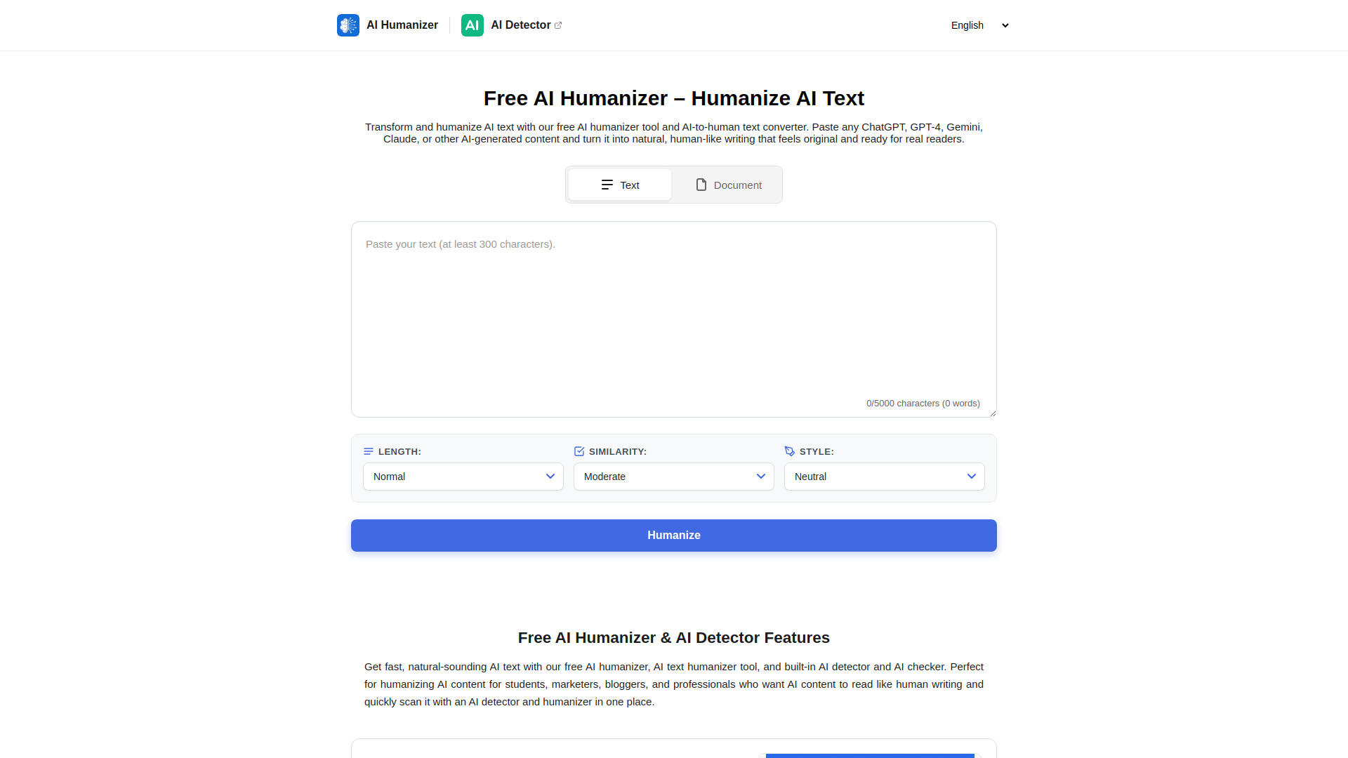 Free AI Text Humanizer & Detector