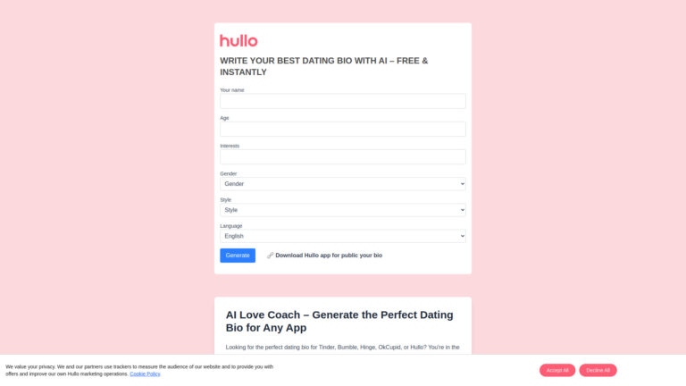 Popular Hullo AI Bio Generator AI Tool Review