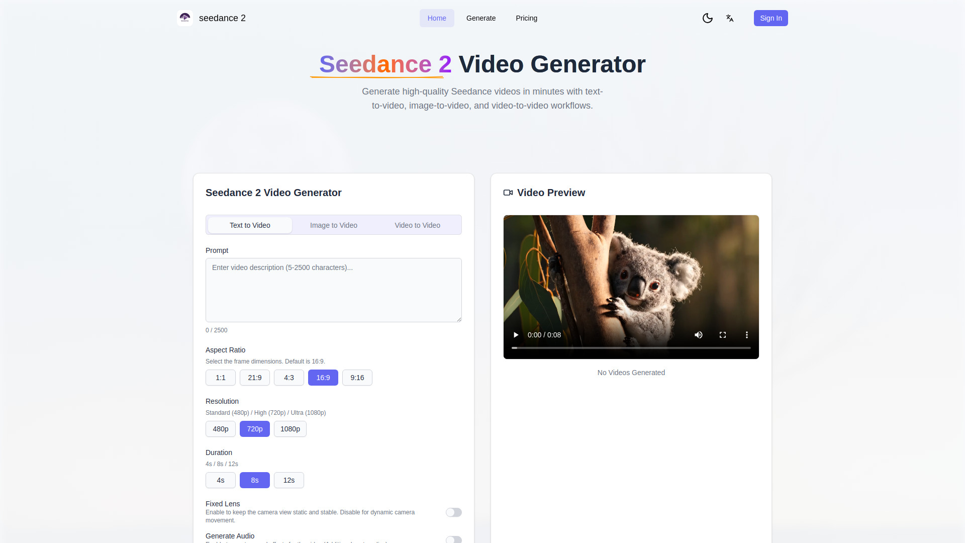 Seedance 2 Video Generator