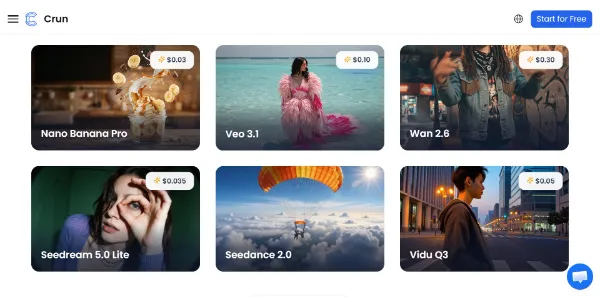Trending Crun AI Video, Image & Audio Models Api AI Tool Review